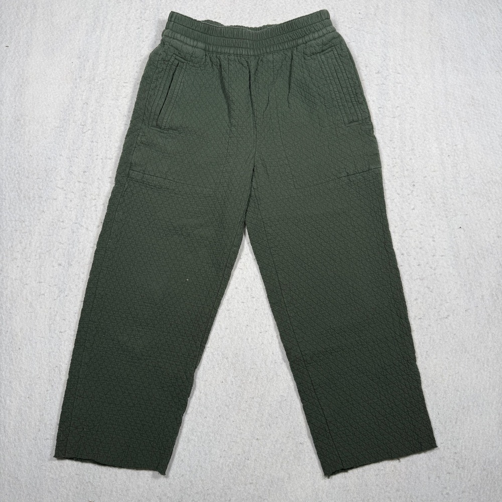 Madewell Quilted Pull On Pants Forest Green XXS Elastic Waist Raw Hem Pockets